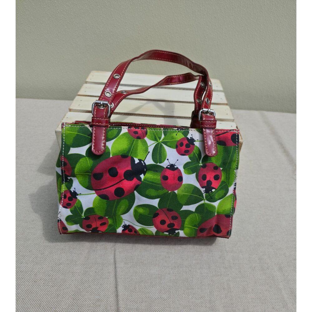 Whimsical Ladybug & Clover Mini Handbag Like New Canvas Purse